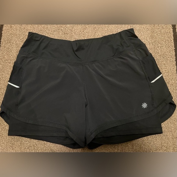 Athleta Pants - Athleta  2:1 Running Layered Athletic Black Shorts Size Small EUC